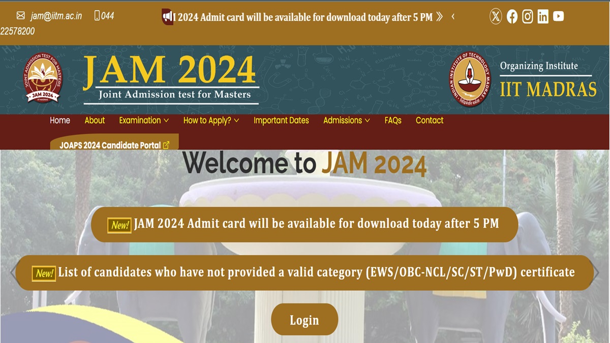 IIT Madras Joint Admission Test for Masters JAM Admissions Admit Card