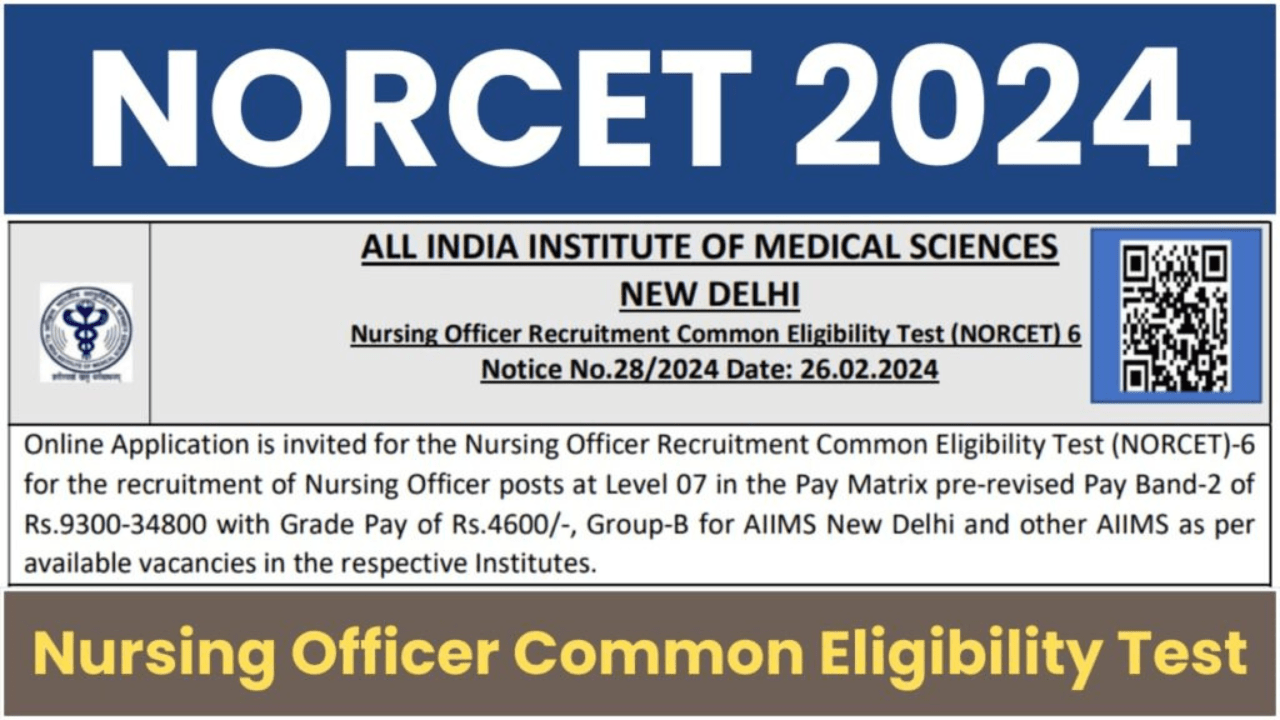AIIMS Nursing Officer NORCET 6th Online Form 2024