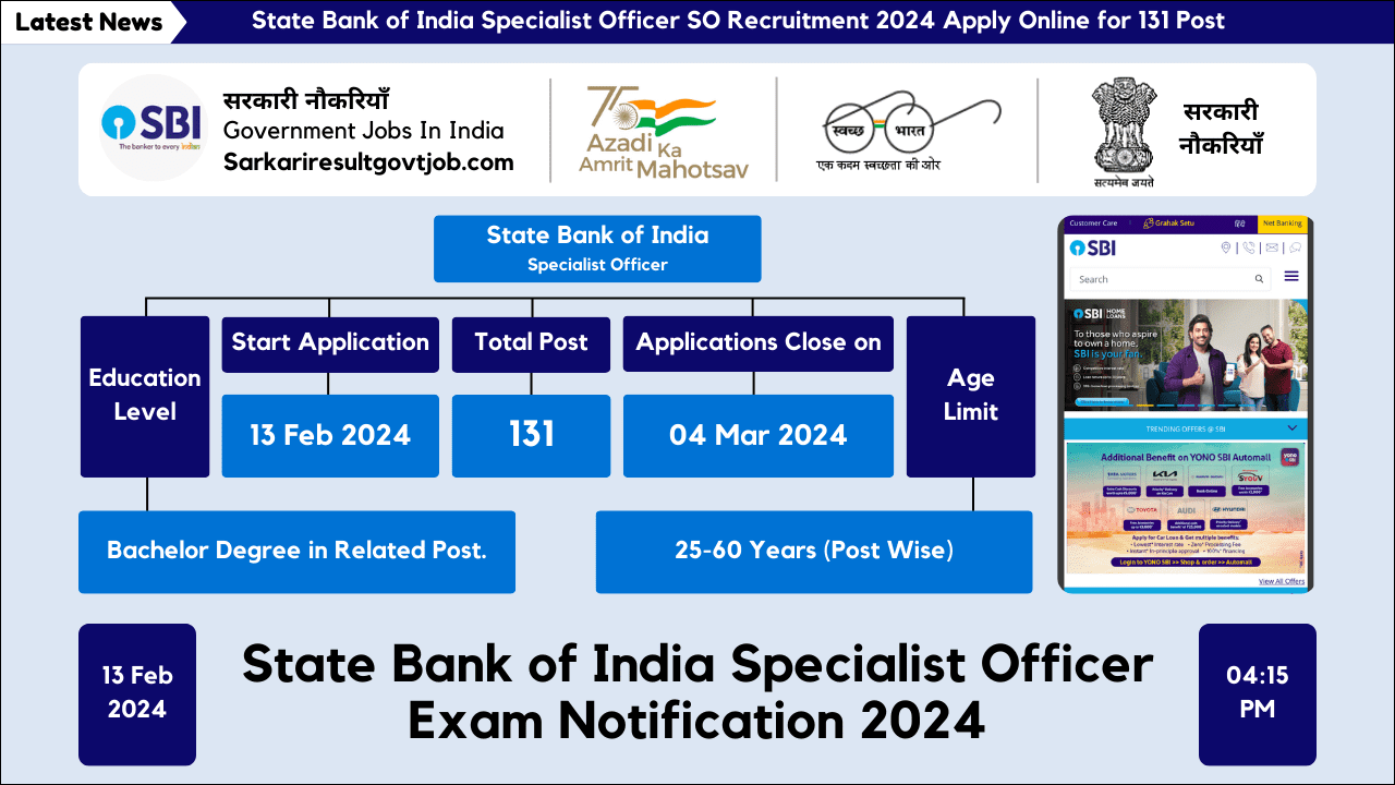 State Bank of India Specialist Officer SO Recruitment 2024 Apply Online for 131 Post