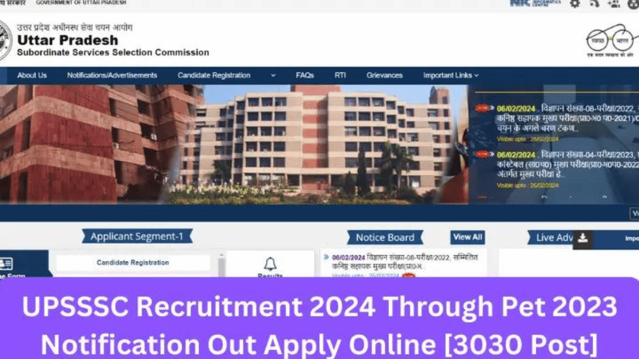 UPSSSC Latest / Upcoming Recruitment 2024 Through PET 2023 Qualified Apply Online for 3030 Post